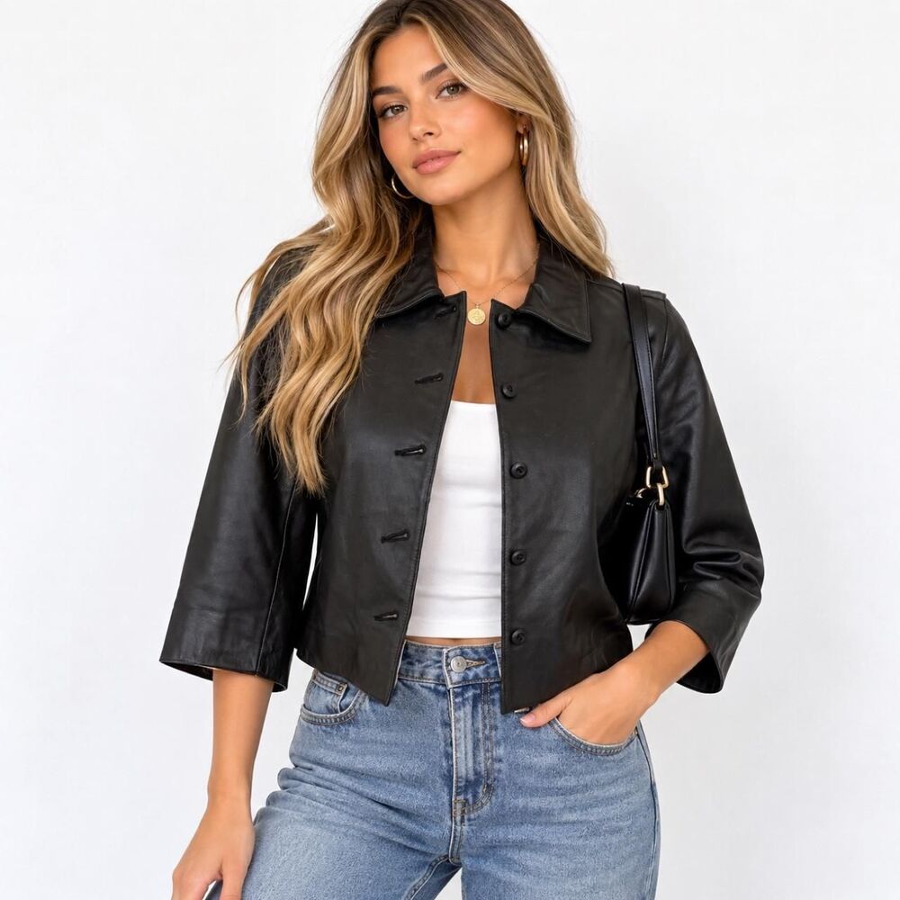 VINTAGE Y2K CLASSIQUES ENTIER BLACK LEATHER JACKET NWT XS